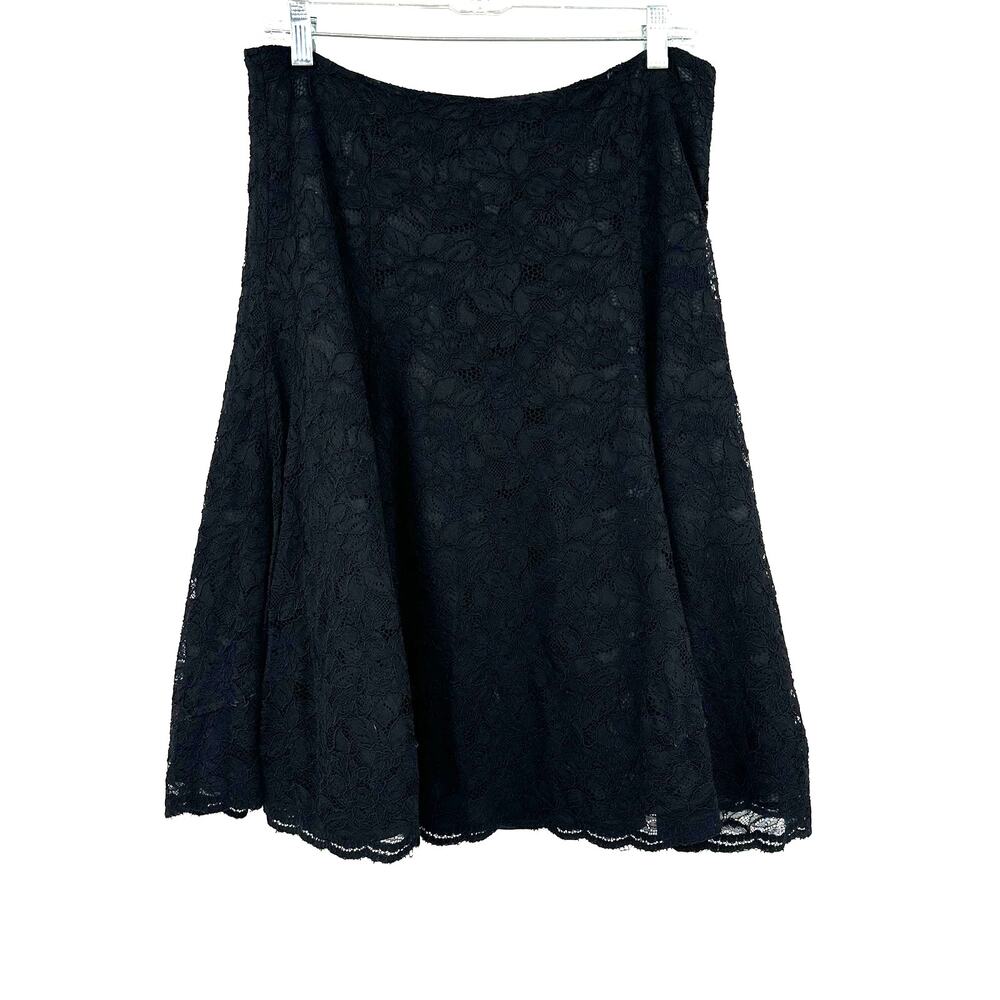 Halogen Size 10 Skirt Black Layered Lacey Crocheted Midi Flare Basic Casual Work
